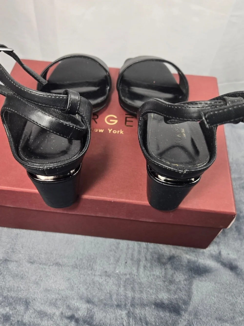 Torgeis Black leather wedged heel sandle
